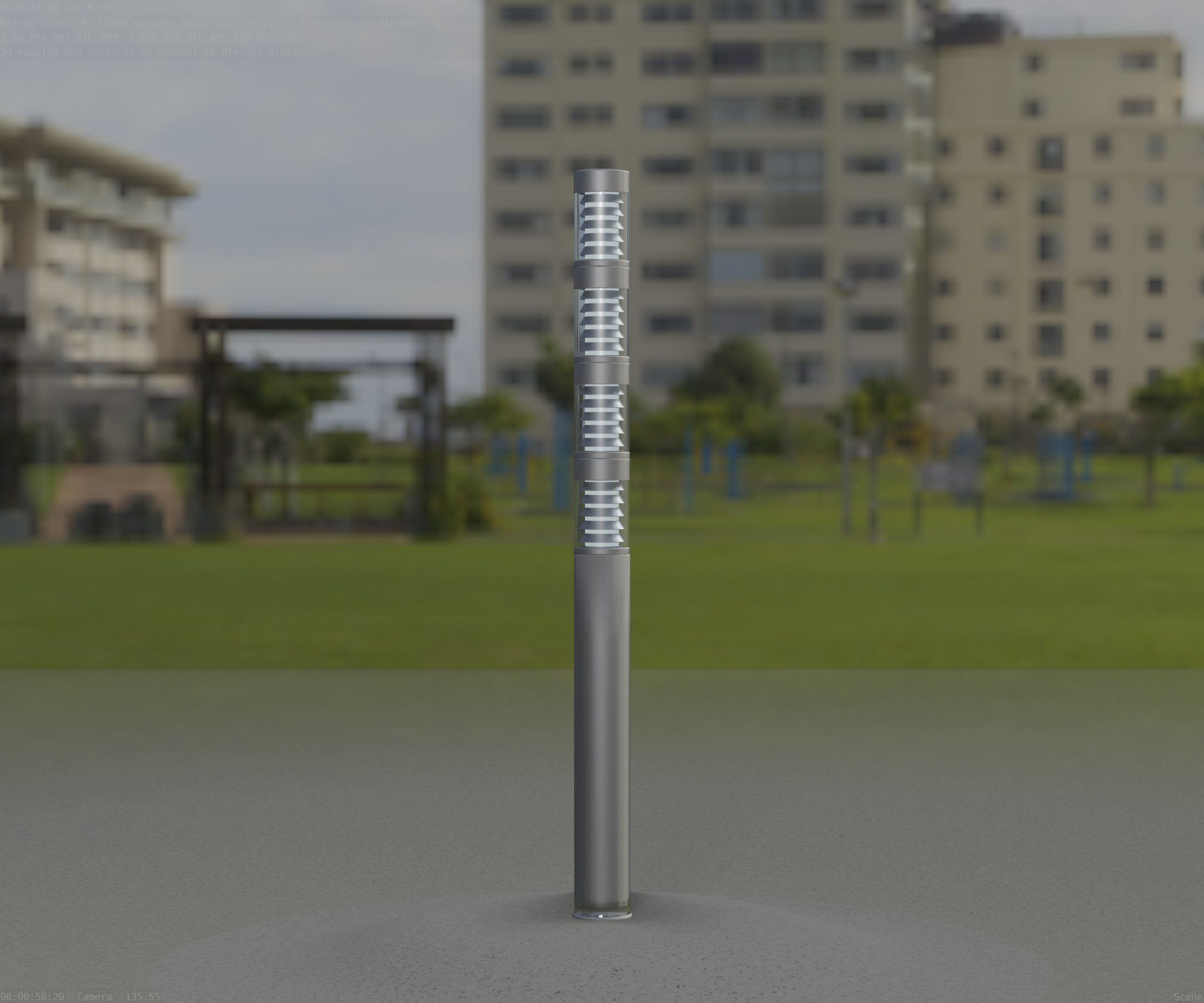 Low-Poly Basic Light Column 15 - Street Light Set-9 Low-poly 3D model_21