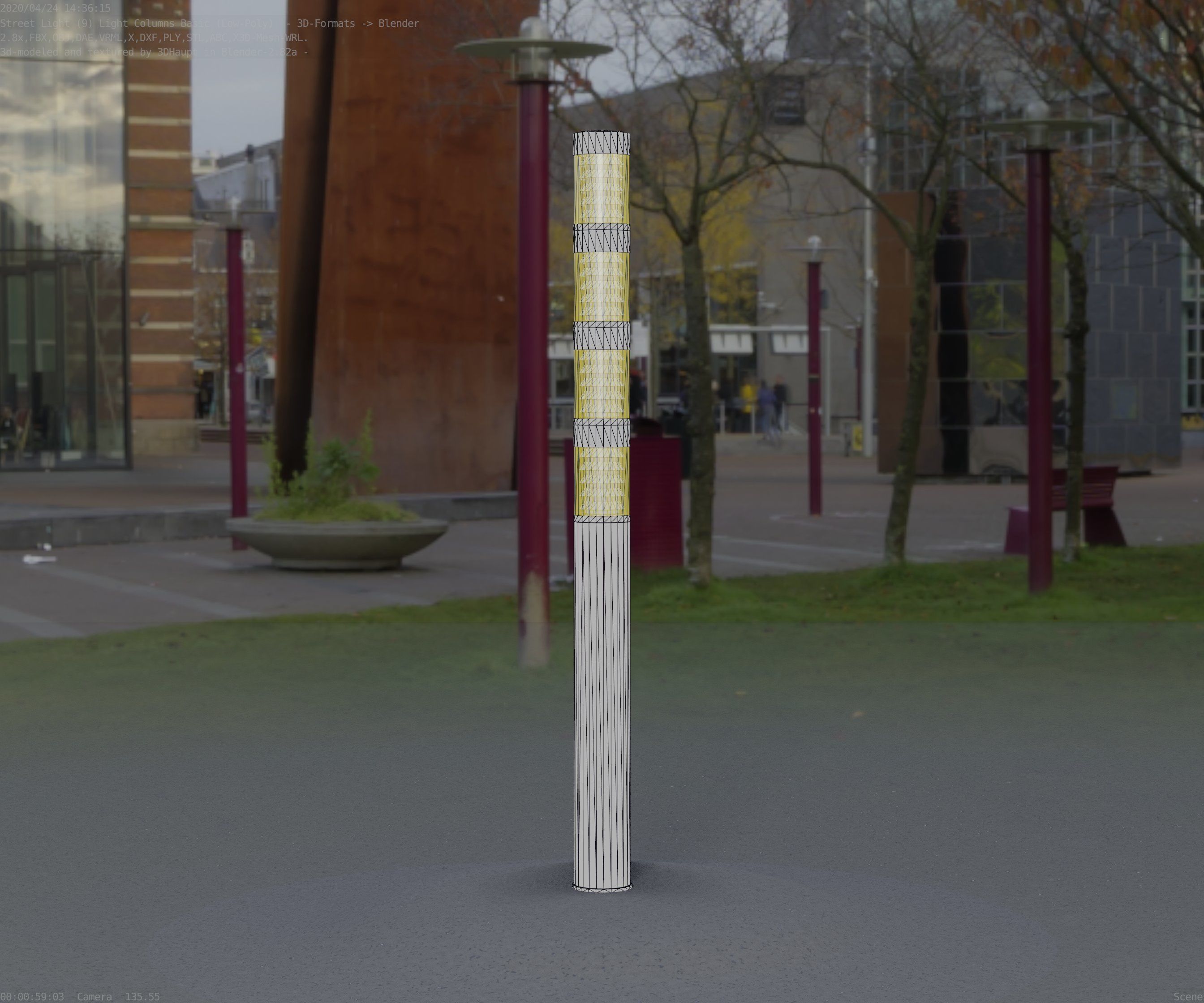 Low-Poly Basic Light Column 15 - Street Light Set-9 Low-poly 3D model_7