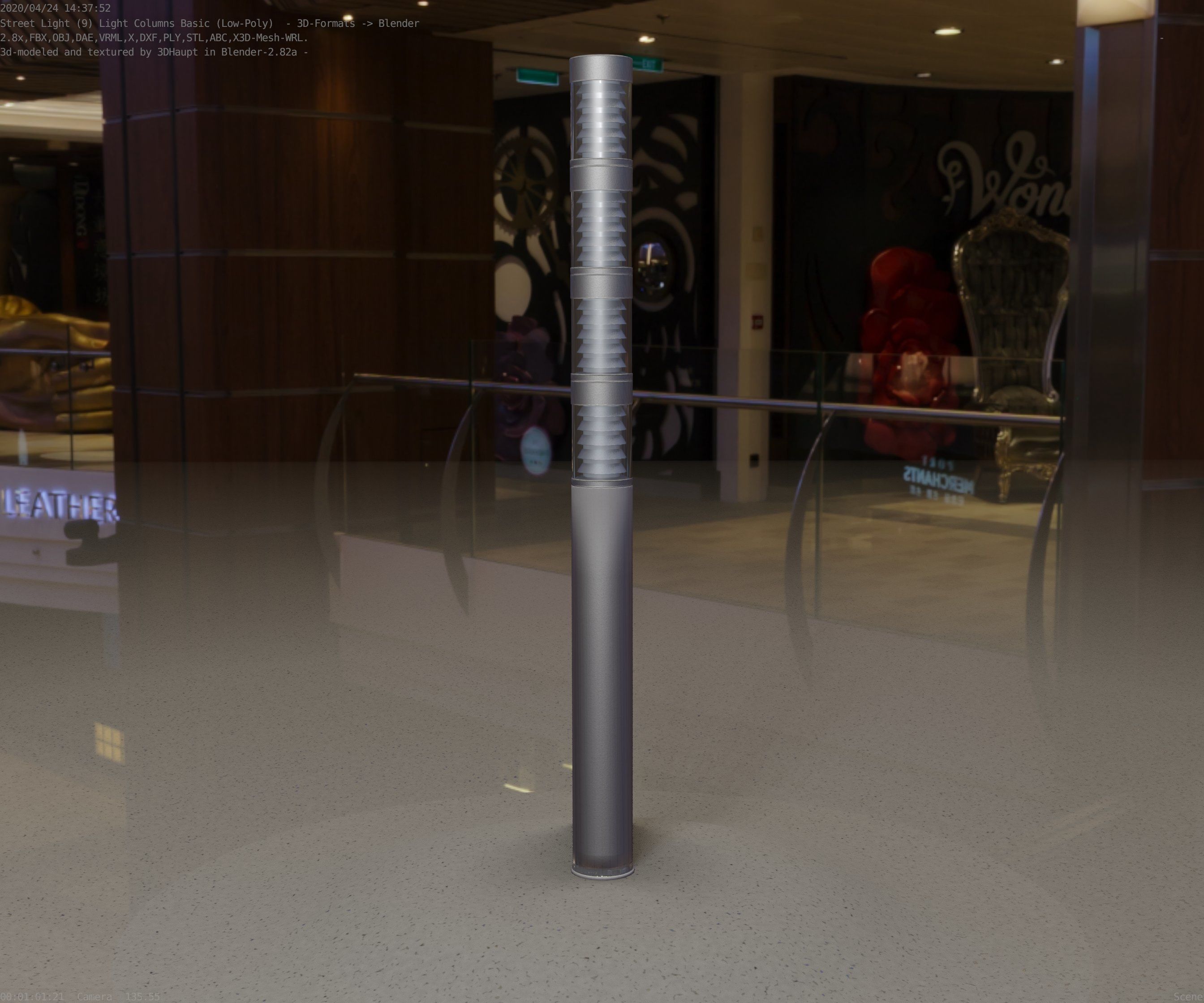 Low-Poly Basic Light Column 15 - Street Light Set-9 Low-poly 3D model_85