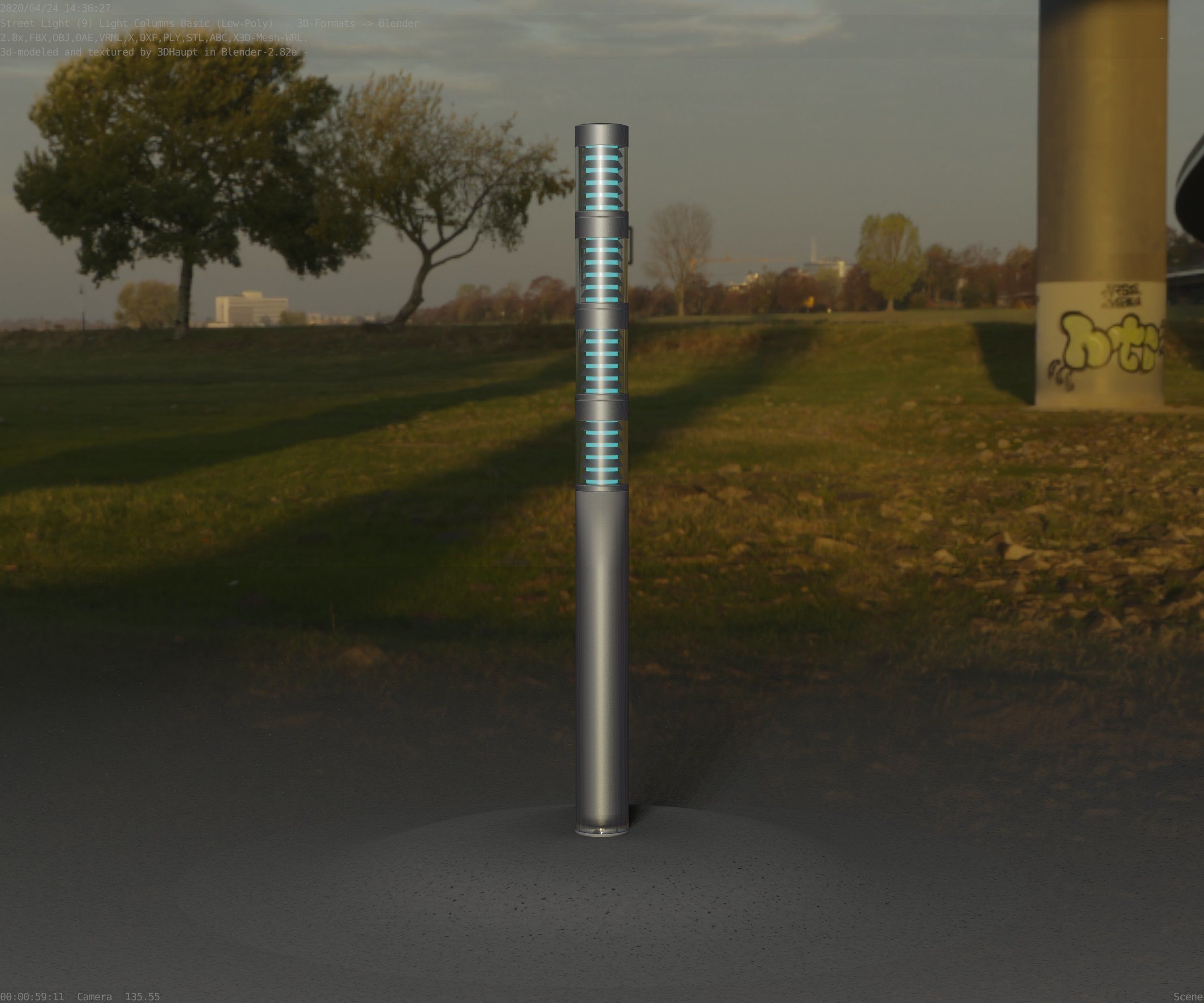 Low-Poly Basic Light Column 15 - Street Light Set-9 Low-poly 3D model_27