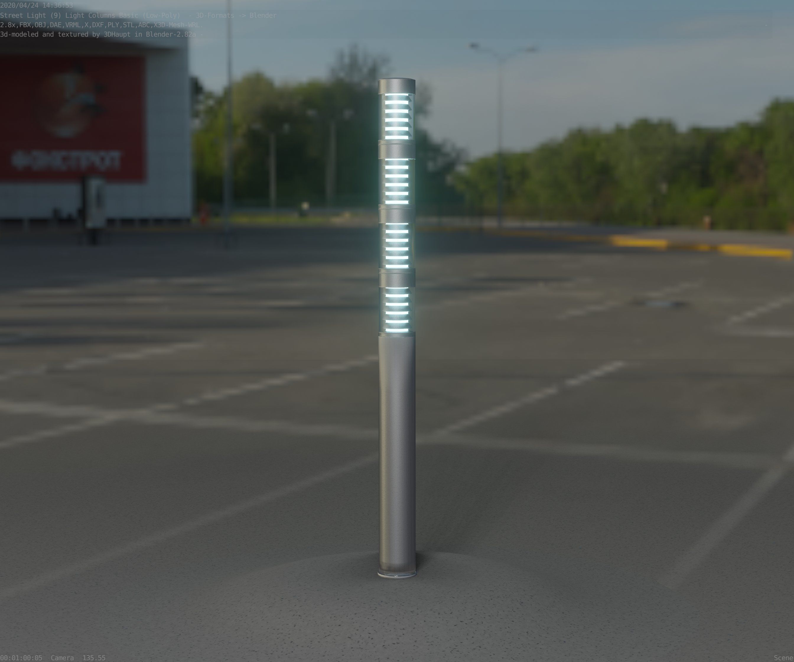 Low-Poly Basic Light Column 15 - Street Light Set-9 Low-poly 3D model_45
