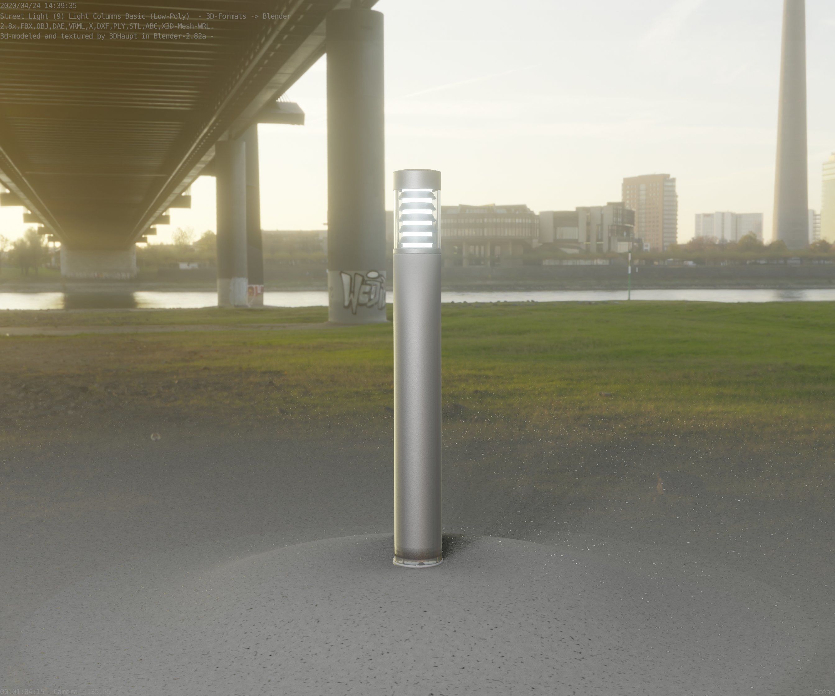 Low-Poly Basic Light Column 16 - Street Light Set-9 Low-poly 3D model_70