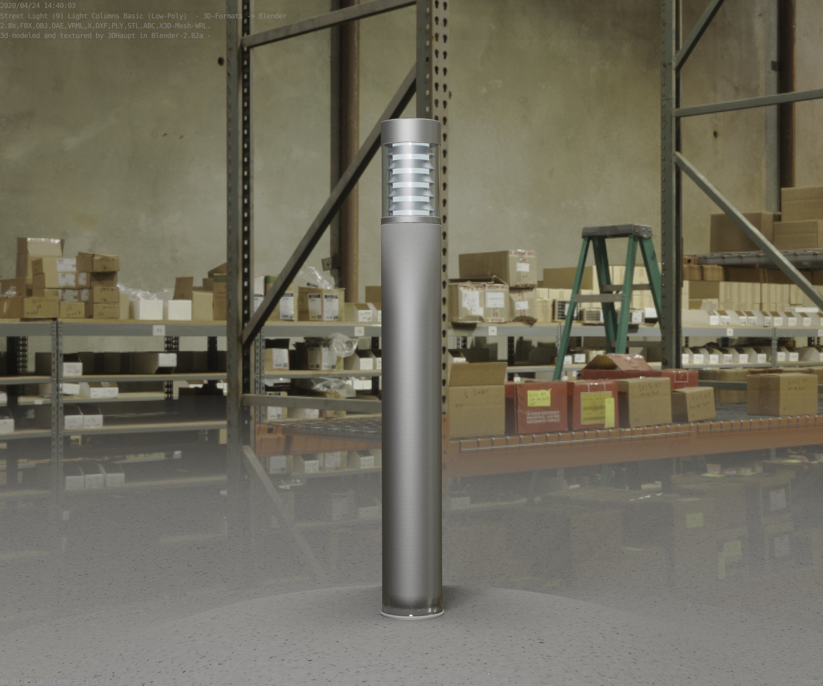 Low-Poly Basic Light Column 16 - Street Light Set-9 Low-poly 3D model_78