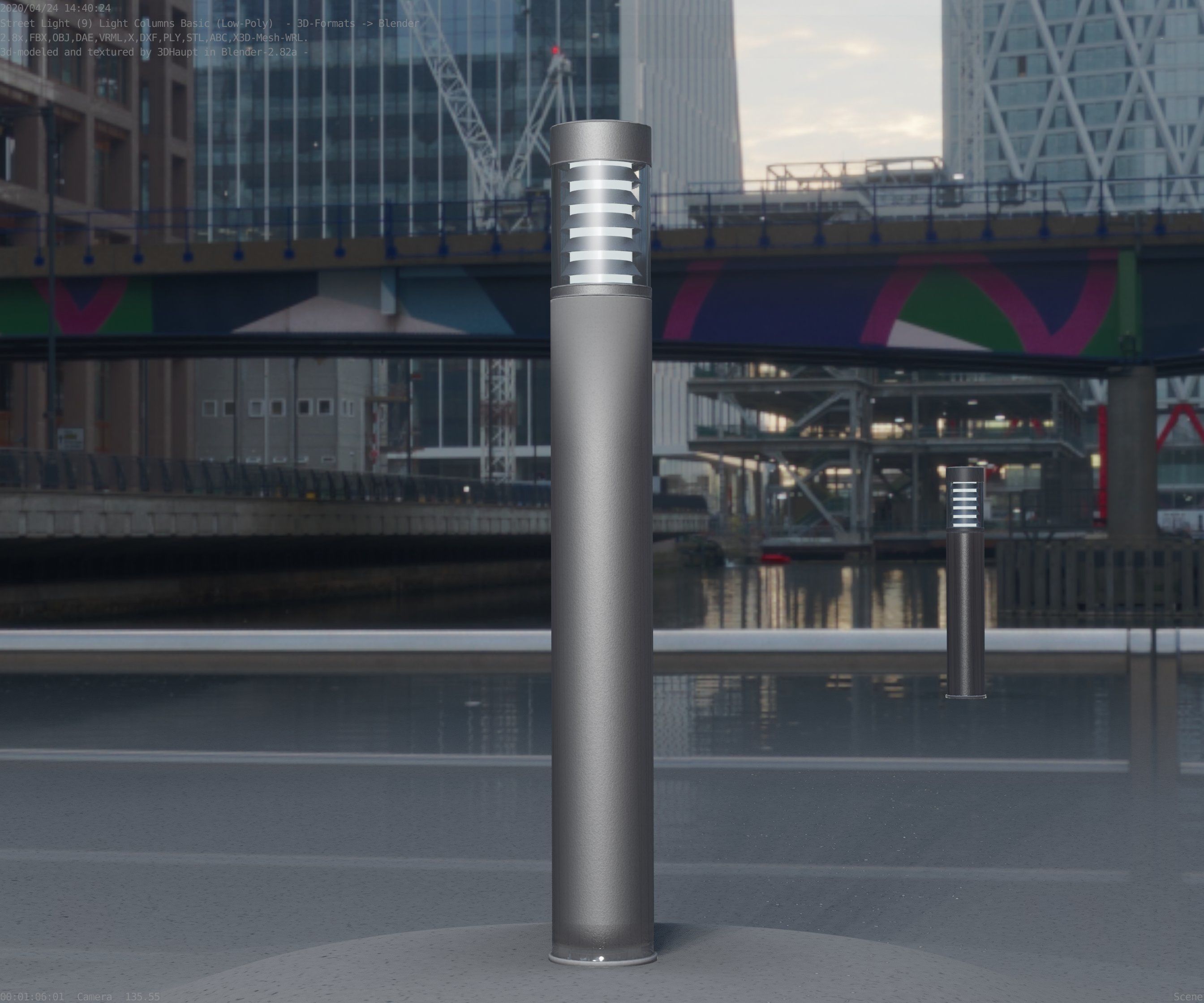 Low-Poly Basic Light Column 16 - Street Light Set-9 Low-poly 3D model_5