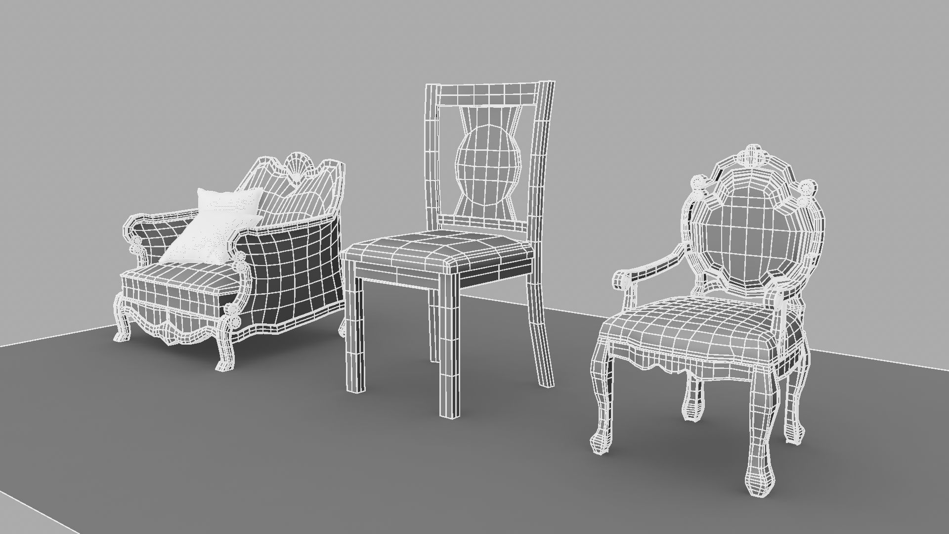 Chair with gold damask pattern 3D model_31