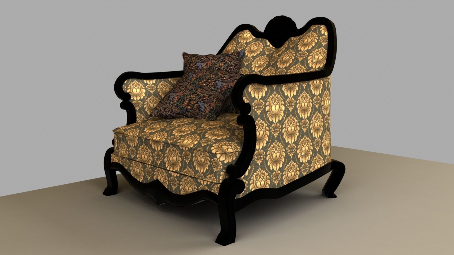 Chair with gold damask pattern 3D model_14