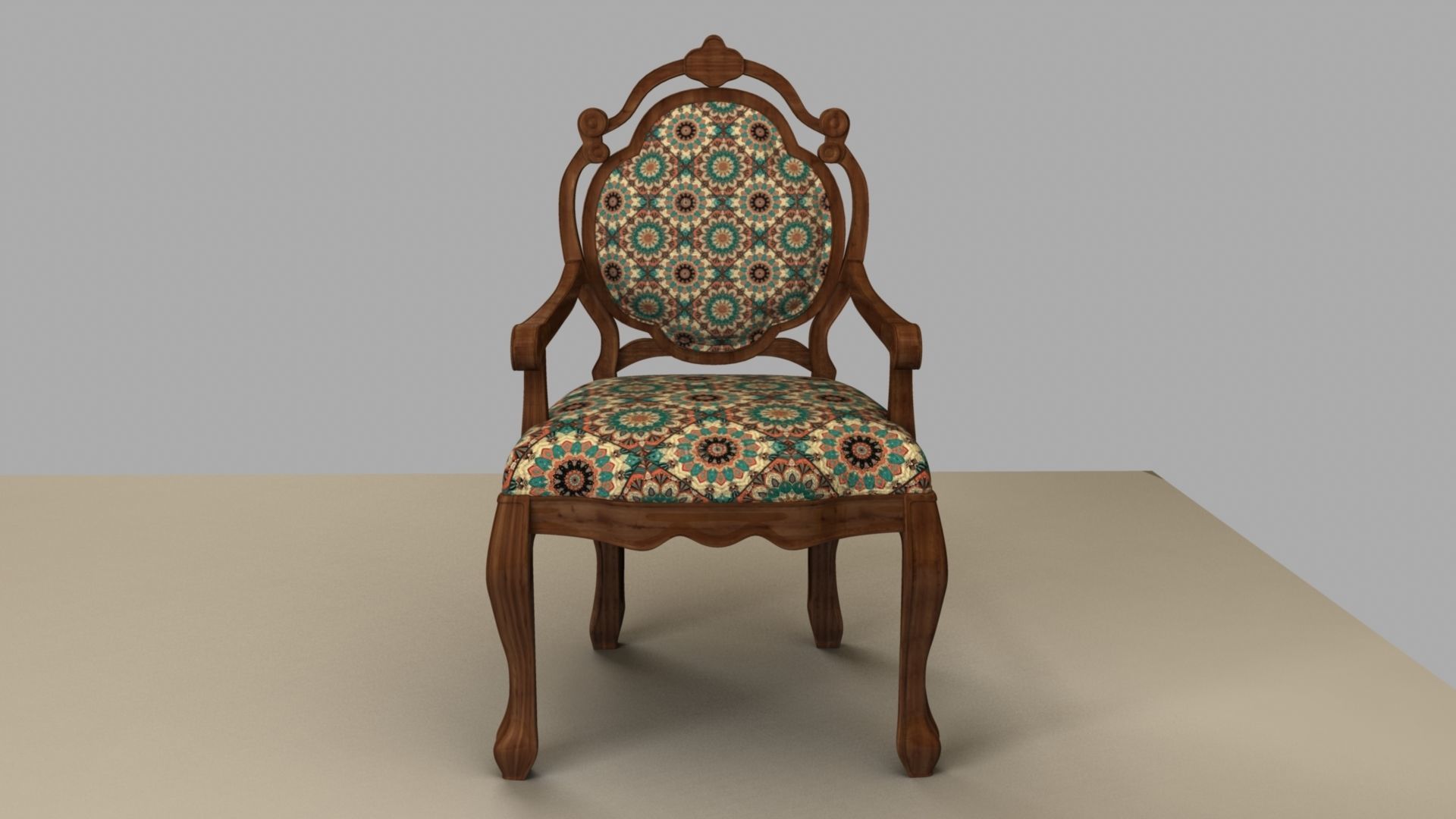 Chair with gold damask pattern 3D model_25