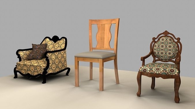 Chair with gold damask pattern 3D model
