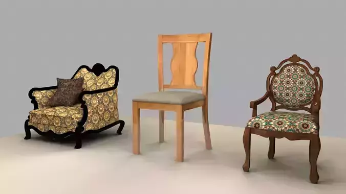 Chair with gold damask pattern 3D model