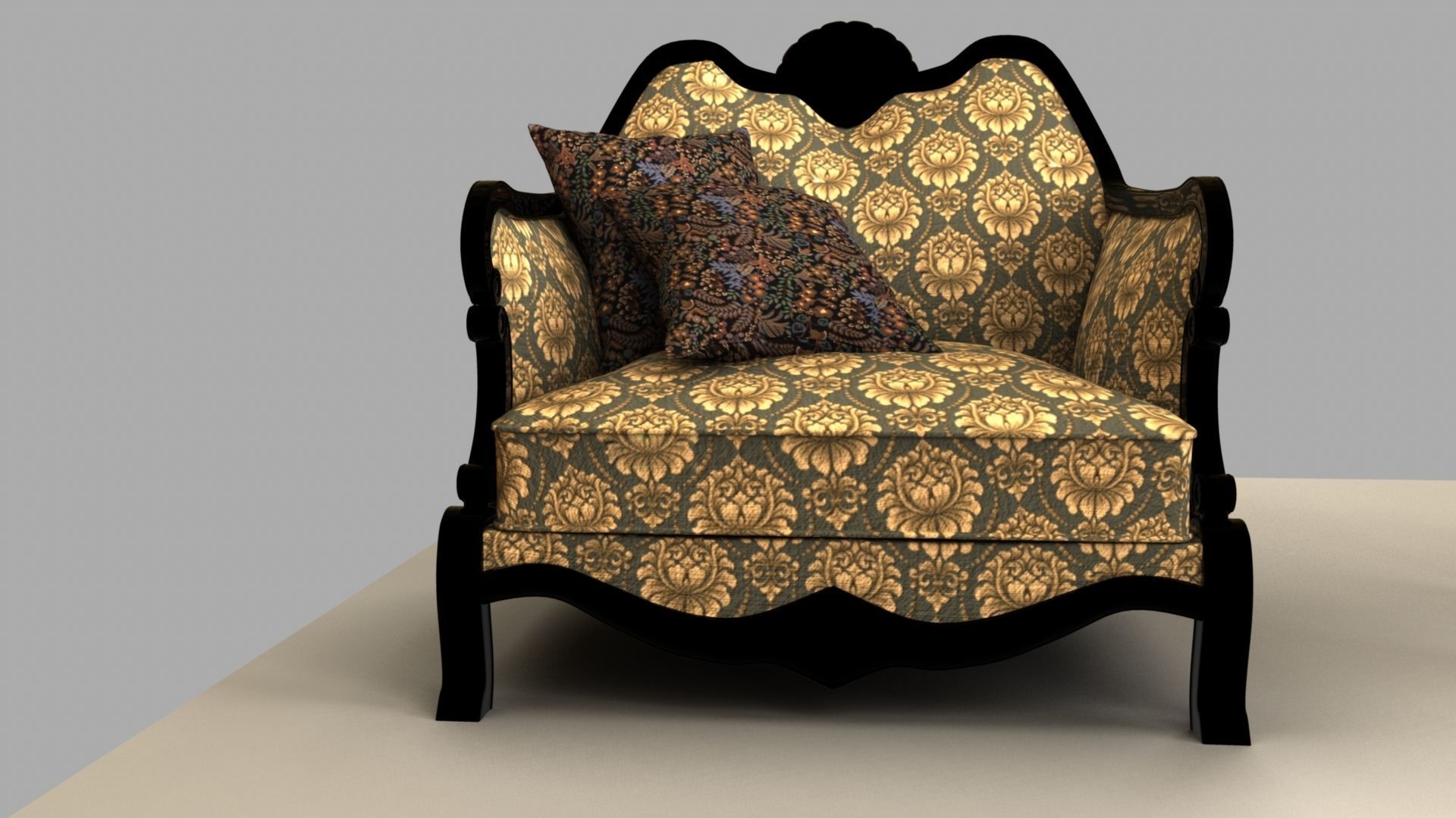Chair with gold damask pattern 3D model_17