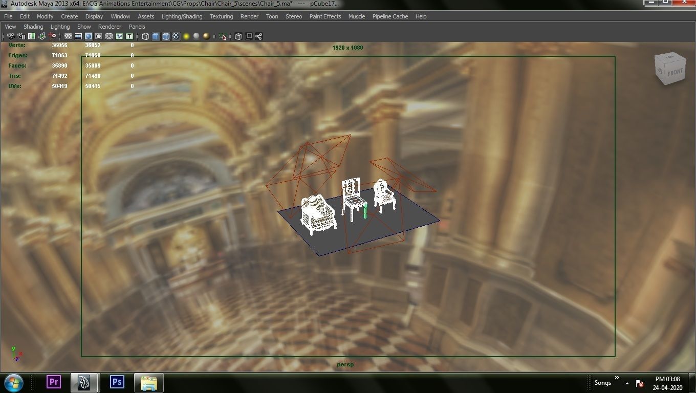 Chair with gold damask pattern 3D model_11