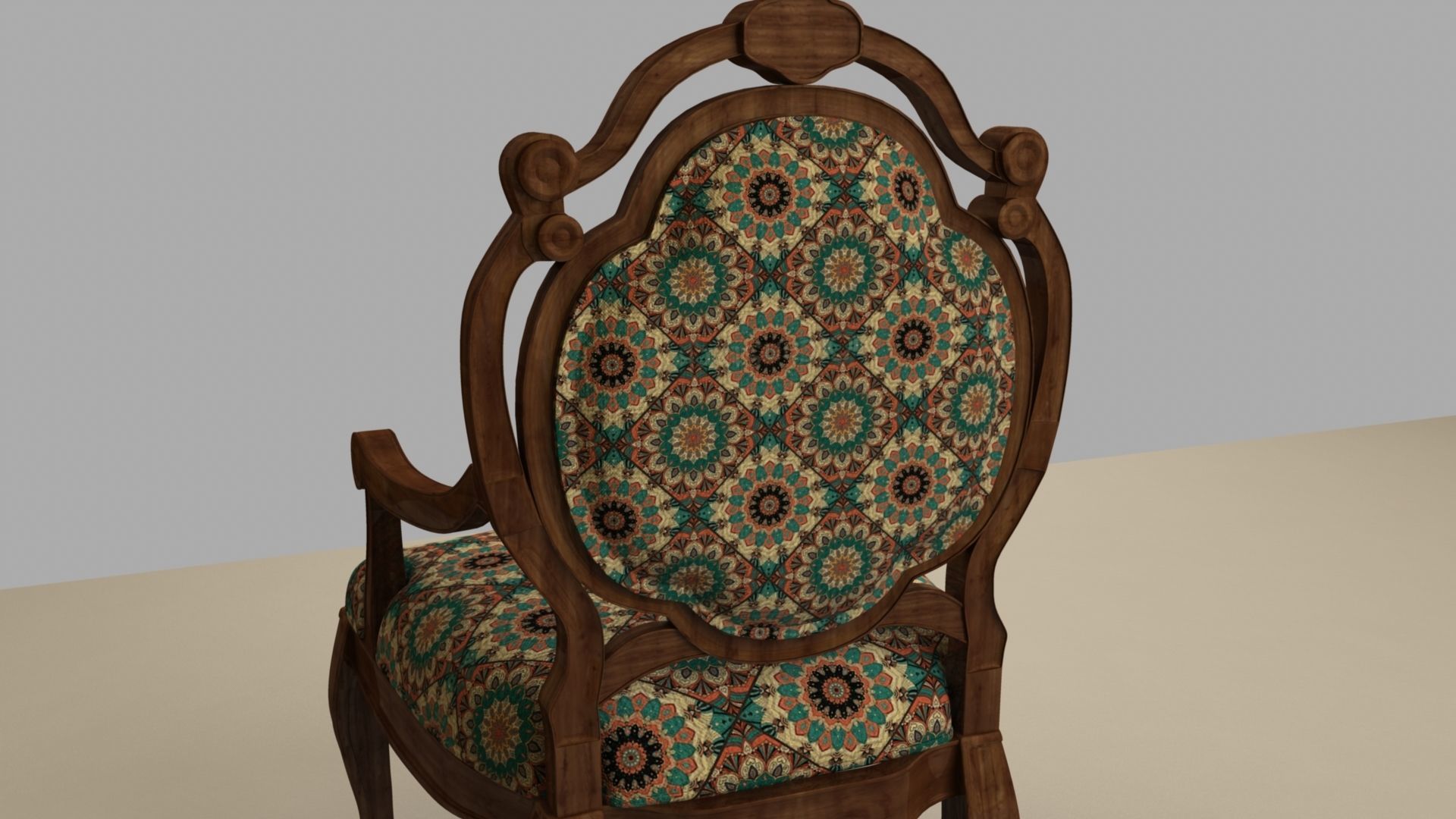 Chair with gold damask pattern 3D model_35