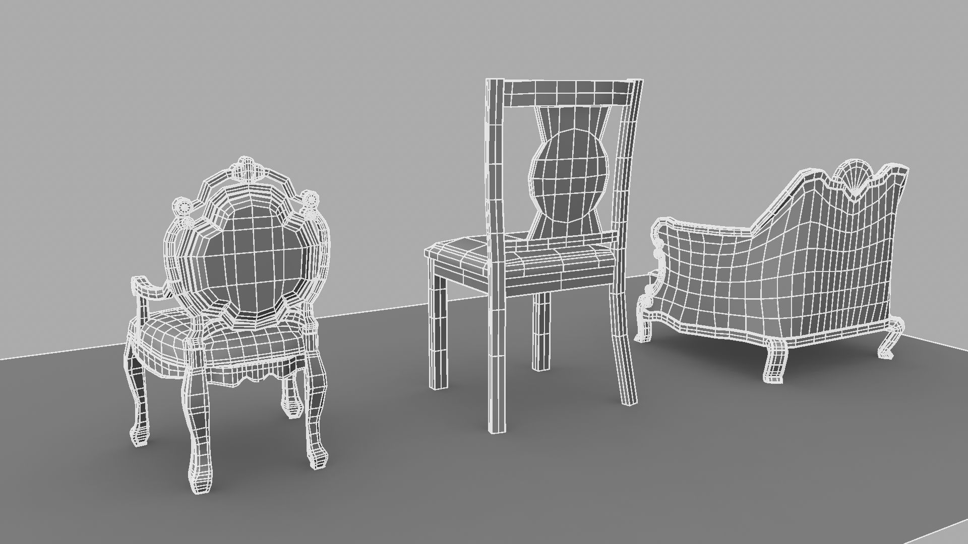 Chair with gold damask pattern 3D model_32