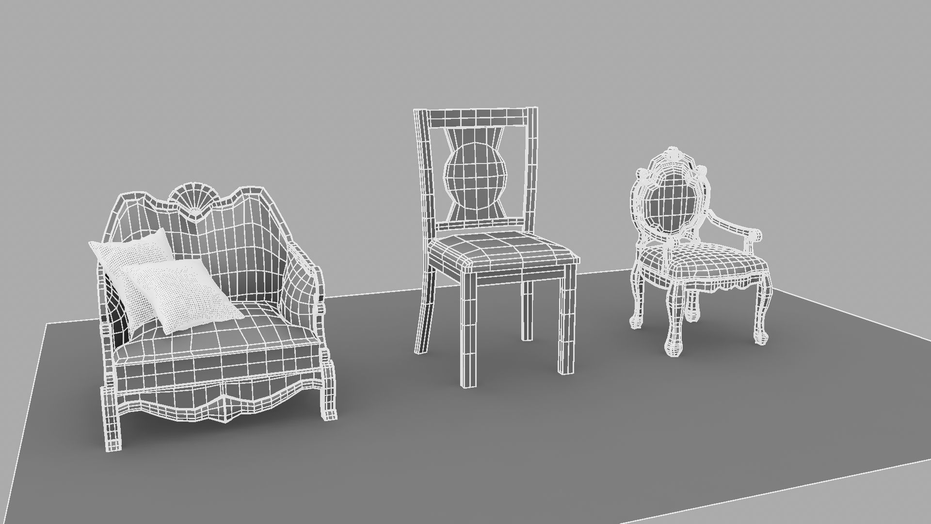 Chair with gold damask pattern 3D model_30