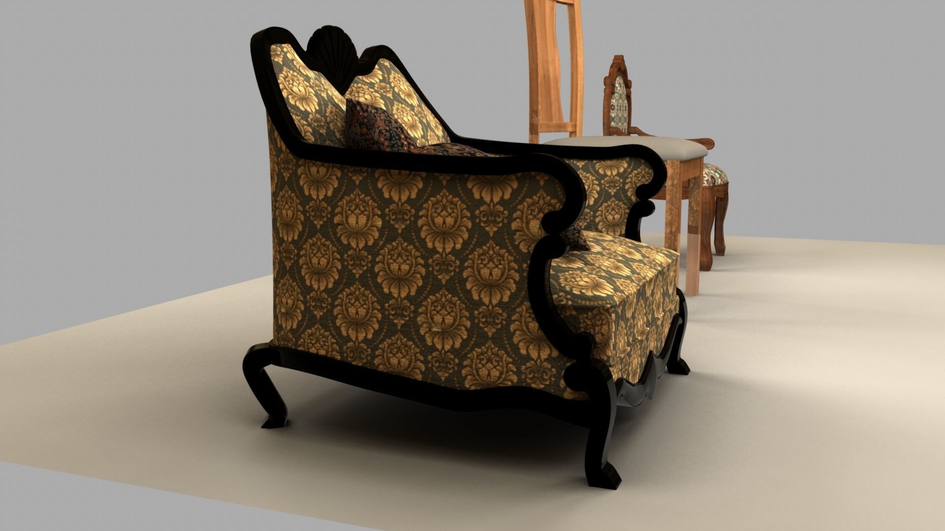 Chair with gold damask pattern 3D model_13
