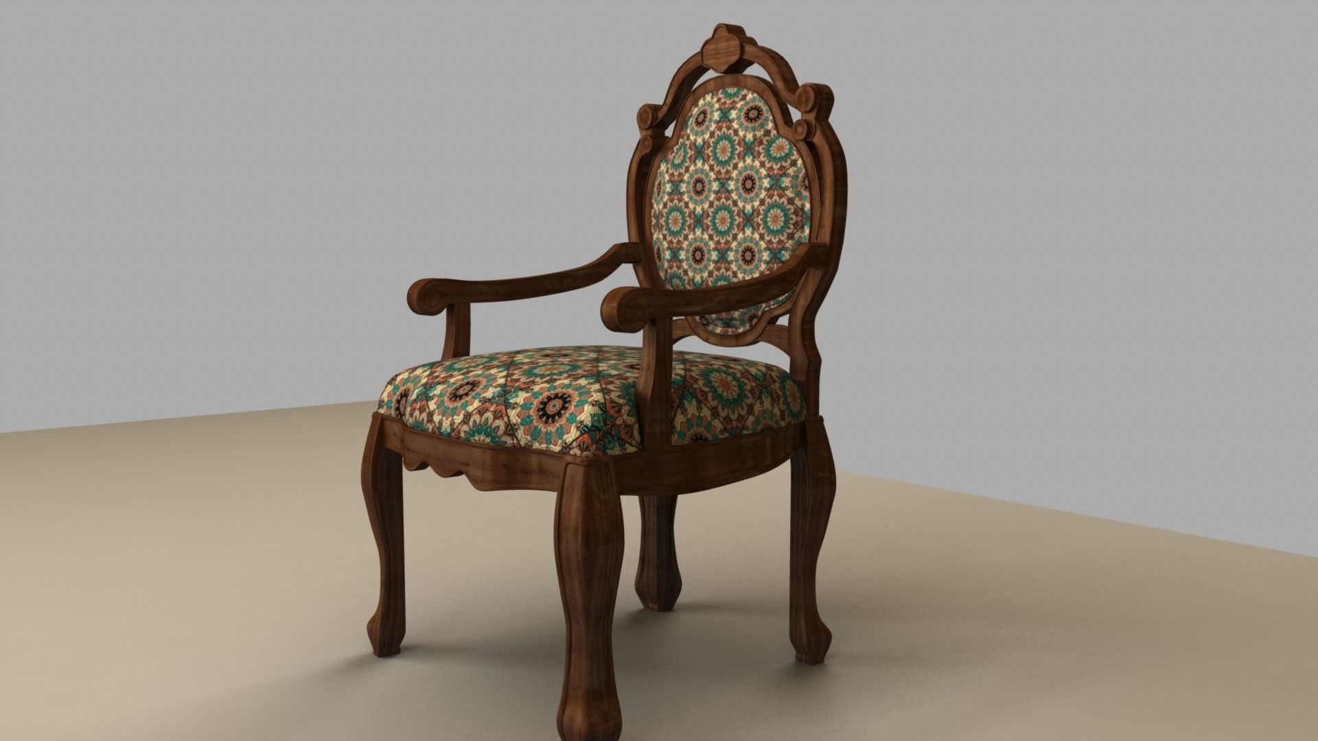 Chair with gold damask pattern 3D model_24