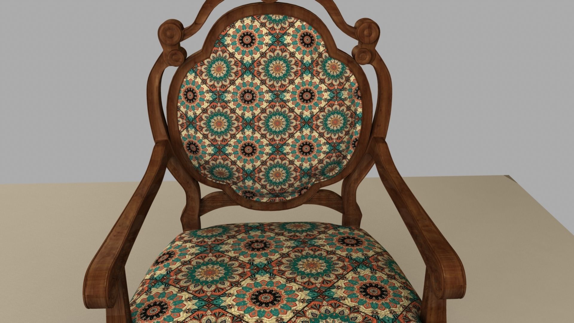 Chair with gold damask pattern 3D model_36