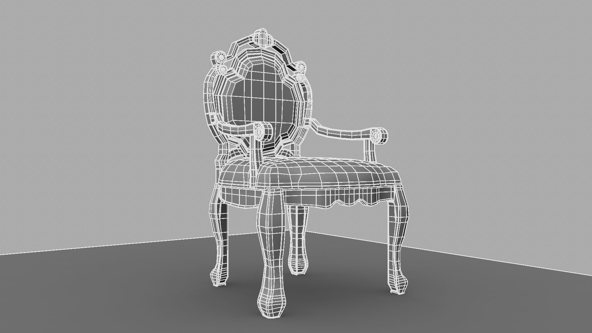 Chair with gold damask pattern 3D model_9