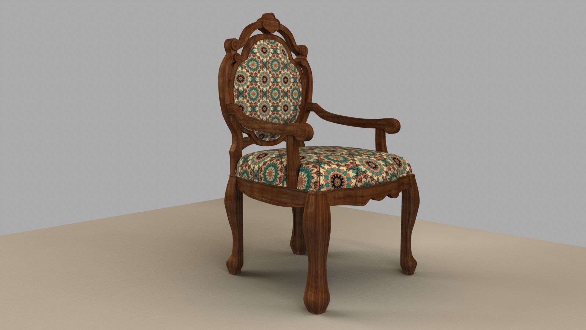 Chair with gold damask pattern 3D model_22