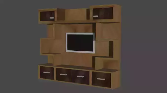 Cabinet-wall tv unit with shelves and drawers
