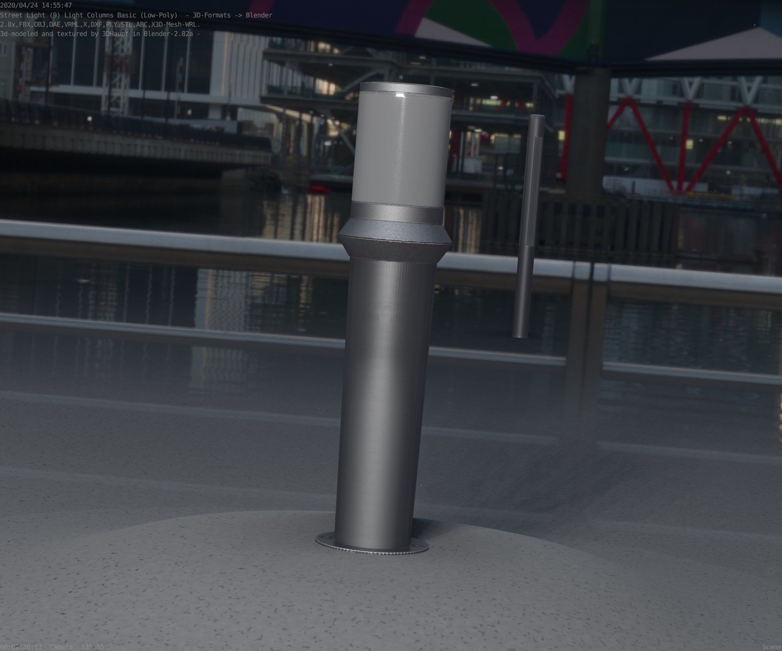 Low-Poly Basic Light Column 21 - Street Light Set-9 Low-poly 3D model_78