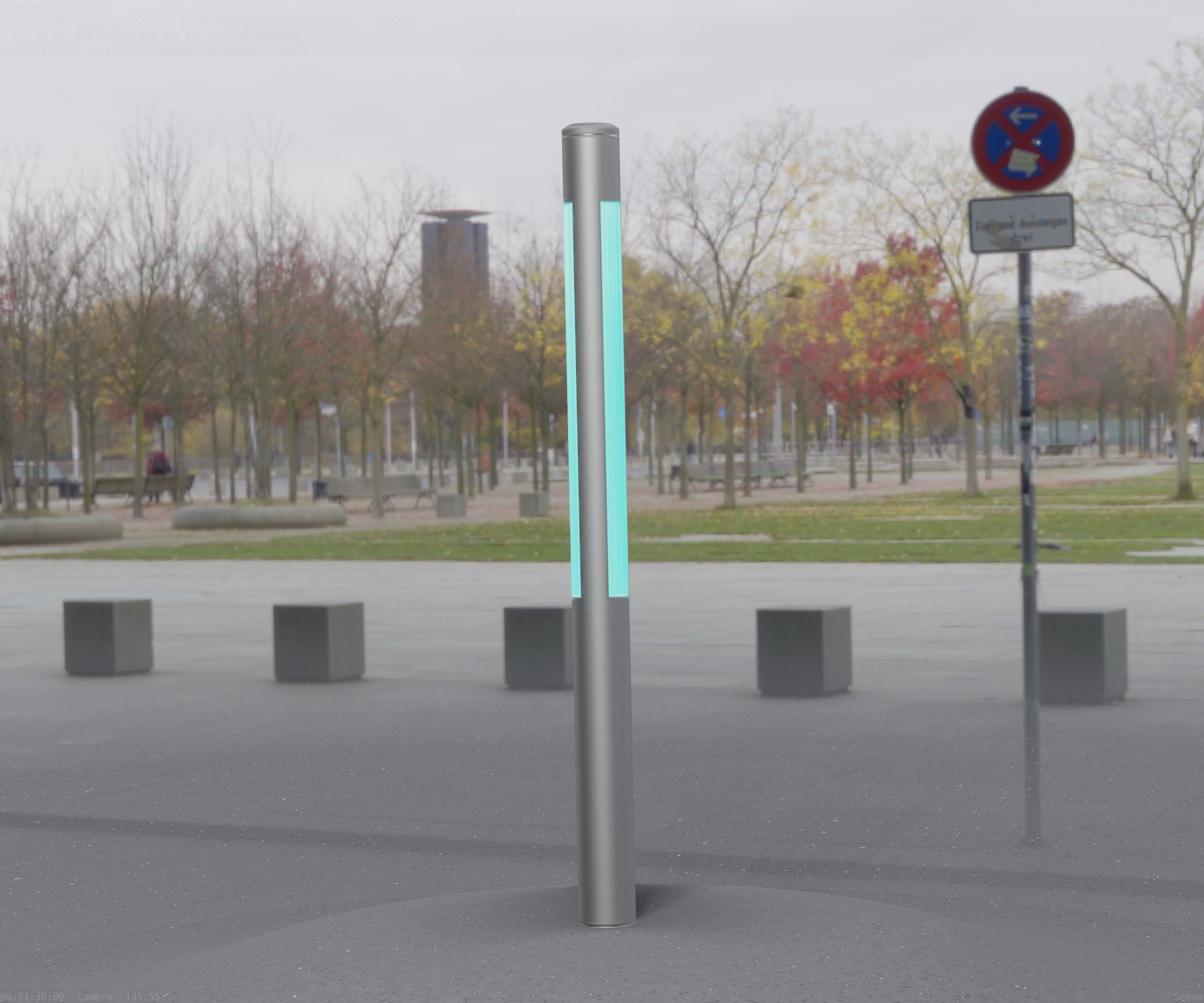 Low-Poly Basic Light Column 22 - Street Light Set-9 Low-poly 3D model_60