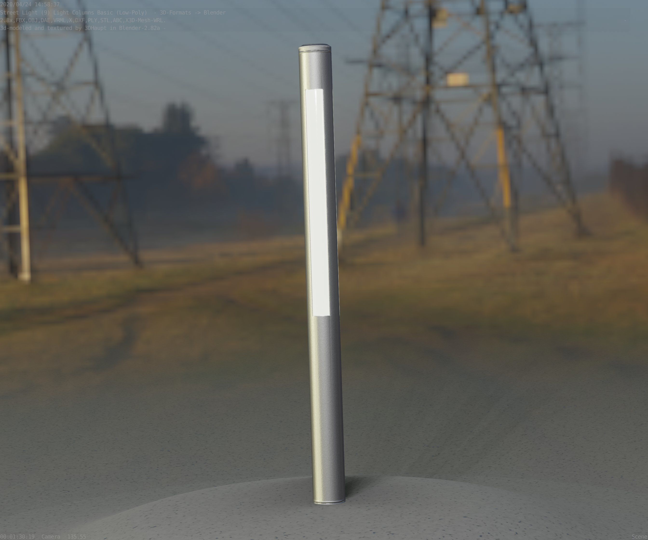 Low-Poly Basic Light Column 22 - Street Light Set-9 Low-poly 3D model_79