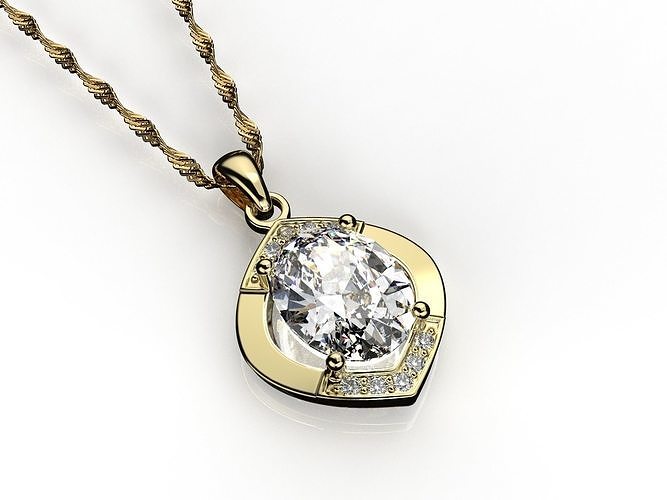 Oval cut with deamond Halo Pendant 3D print model
