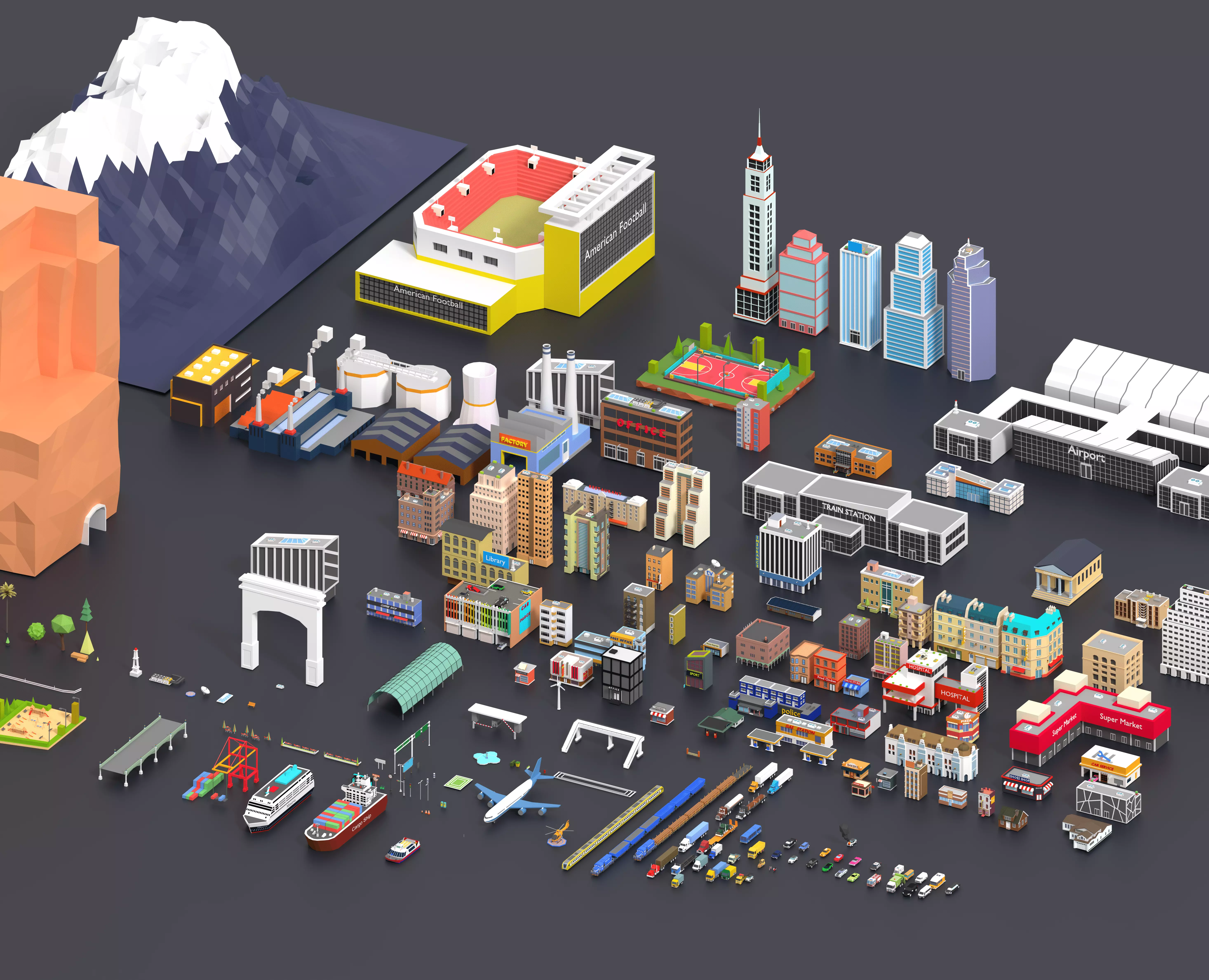 Low Poly City Pack Low-poly 3D model_0