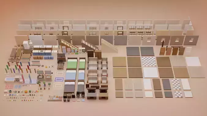 Low Poly Modular Interior Pack Low-poly 3D model