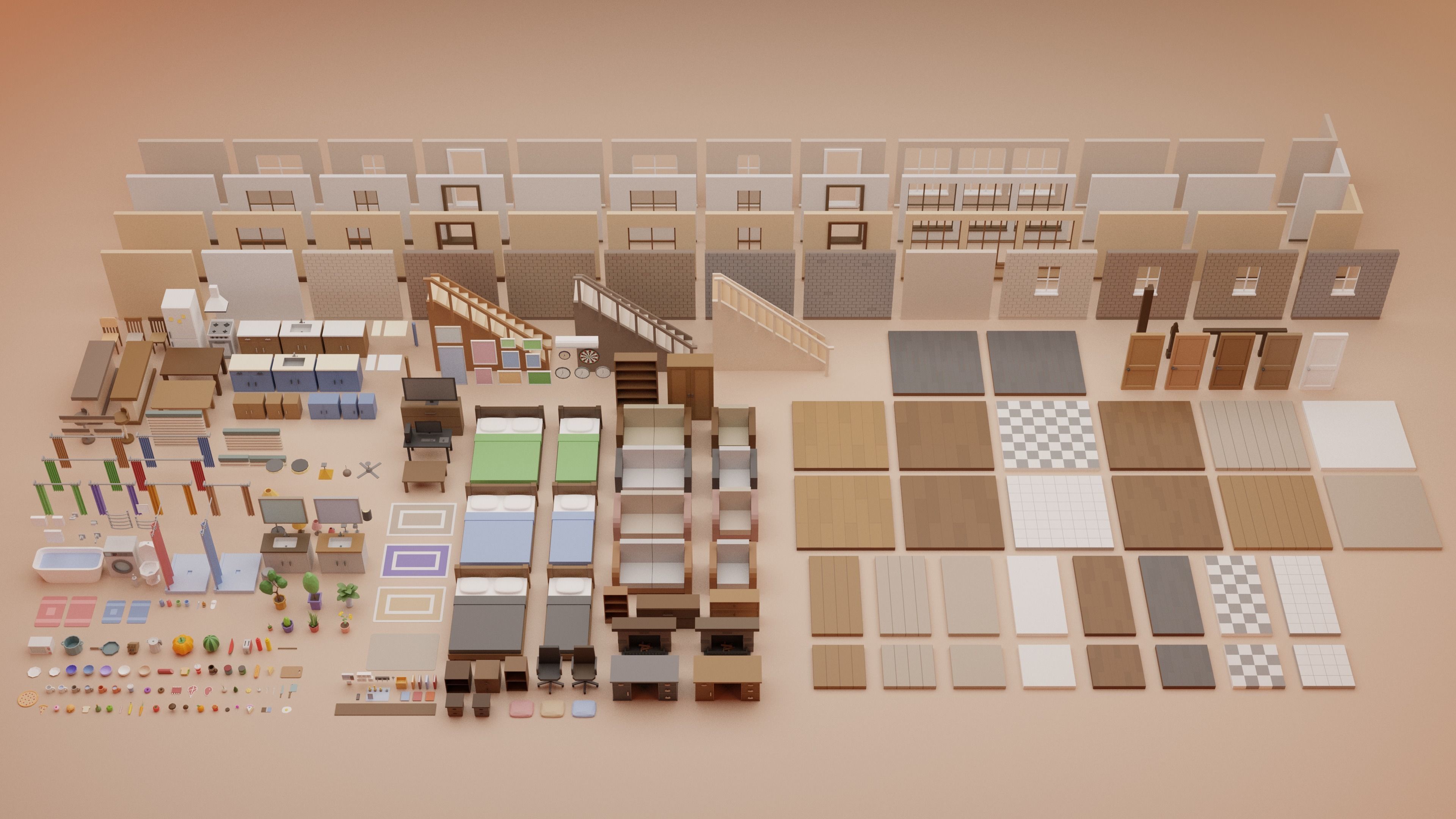 3D model Low Poly Modular Interior Pack VR / AR / low-poly | CGTrader