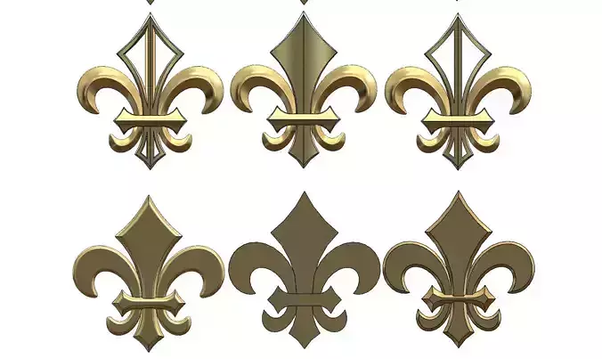 Royal lily Lis flower Fleur de lys variations ornaments  3D print model