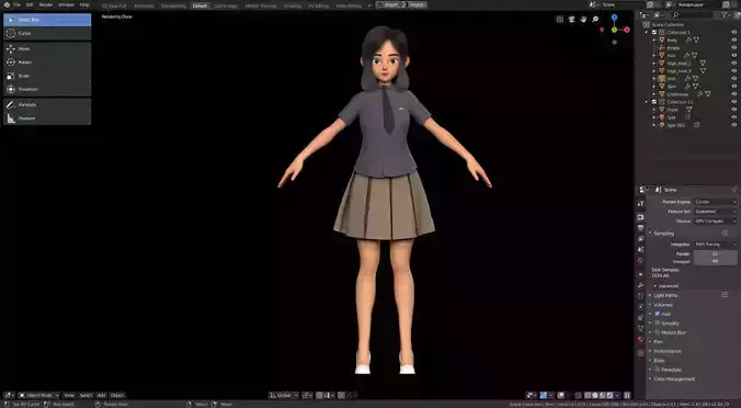 Amy Girl Stylized Character No 3 for Blender Cycles and Eevee