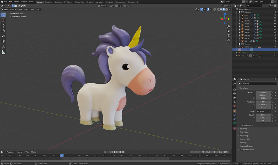 Cartoon Unicorn Rigged 3D model_8