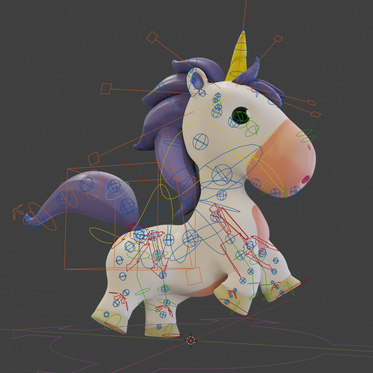 Cartoon Unicorn Rigged 3D model_6