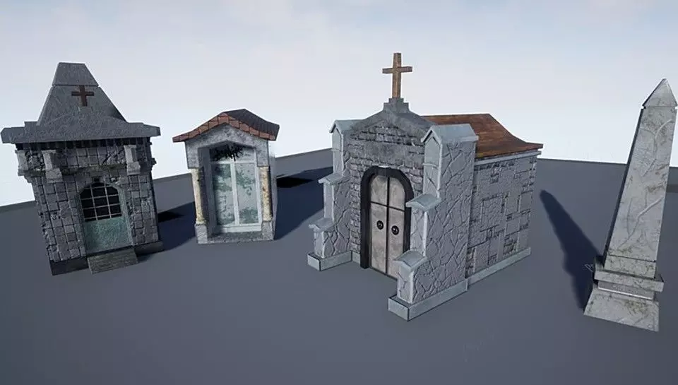 Pack Cemetery Low-poly 3D model_0