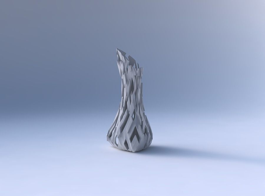 Vase puffy tappered triangle with cuts and bulges 3D print model_4