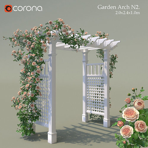 Garden arch  N2 with roses 3D model