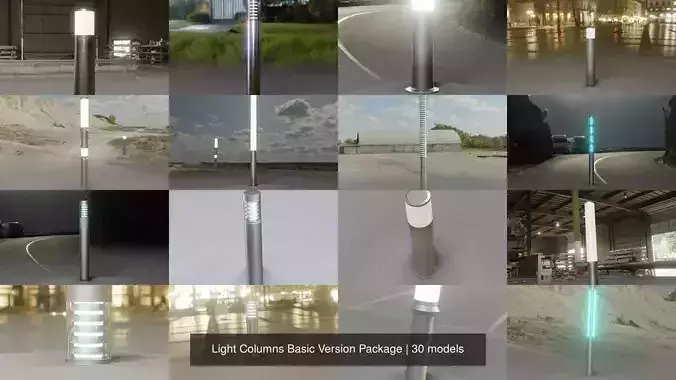 Low-Poly Light Columns Basic Version Package 3D Model Collection