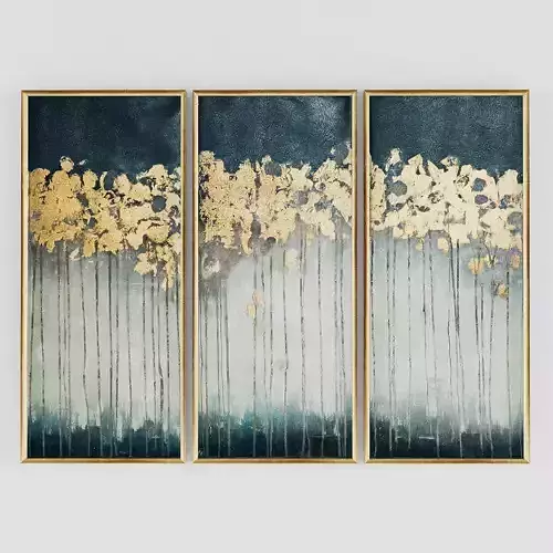 Pictures2 three framed paintings of trees gold Low-poly 3D model