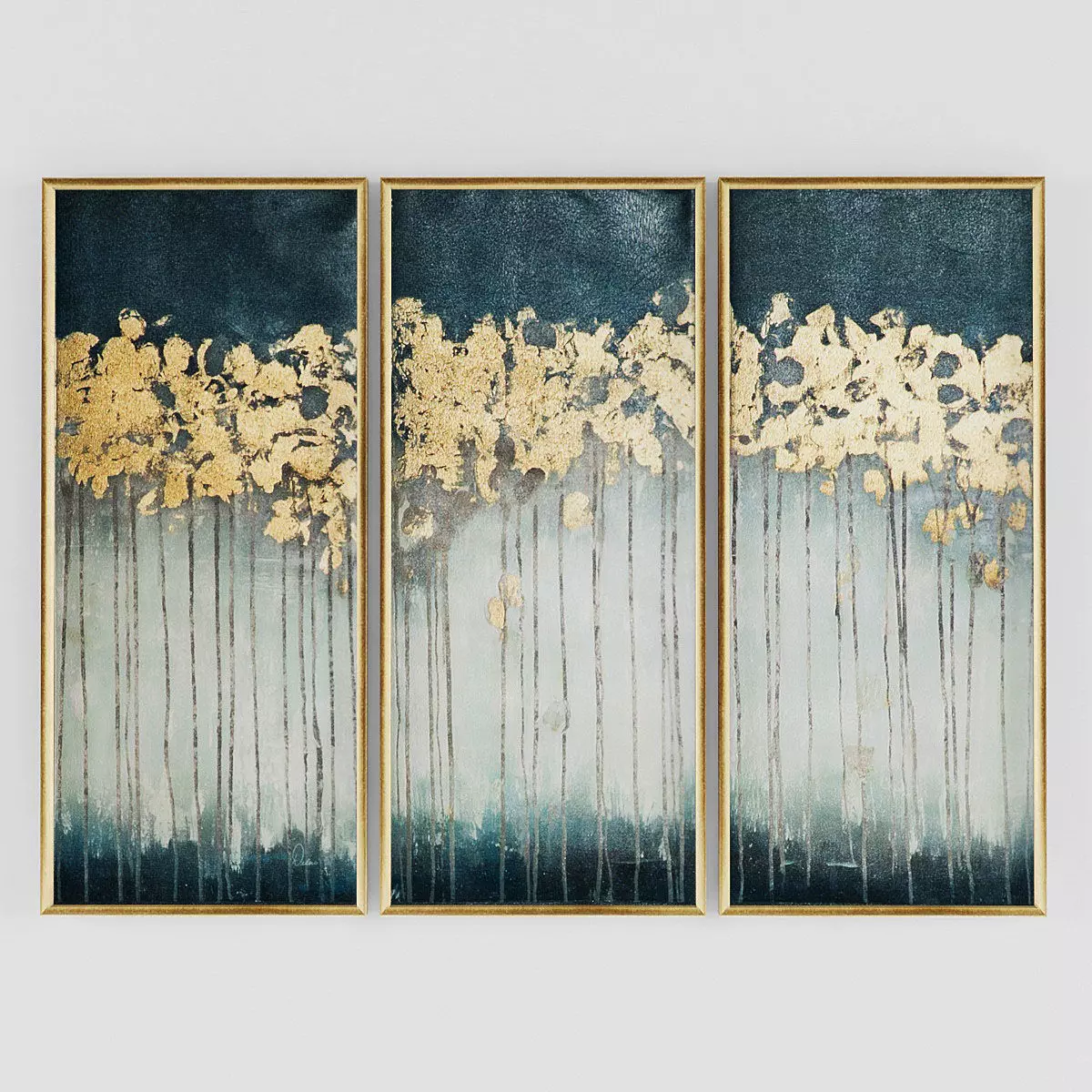 Pictures2 three framed paintings of trees gold Low-poly 3D model_0