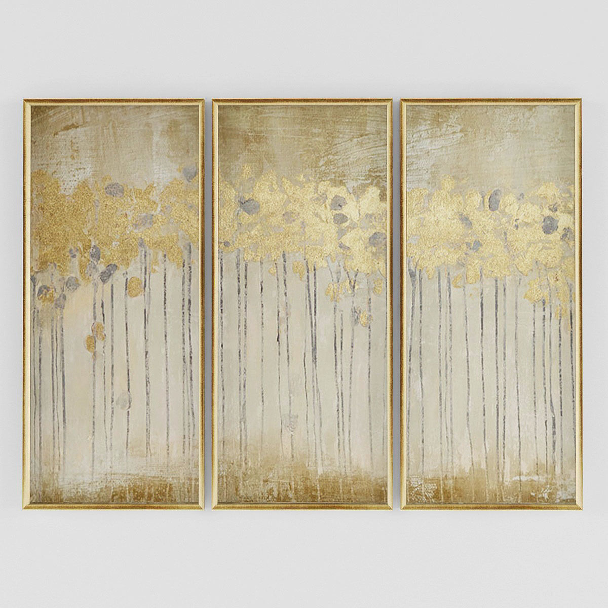 Pictures2 three framed paintings of trees gold Low-poly 3D model_1