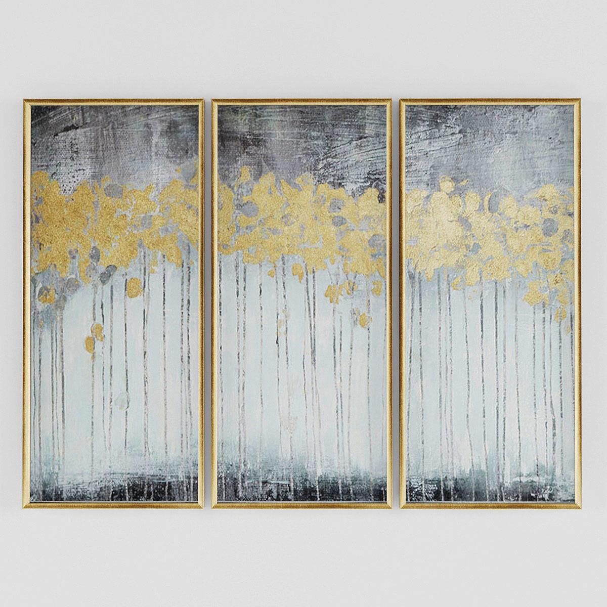 Pictures2 three framed paintings of trees gold Low-poly 3D model_2