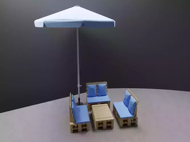 Garden set 4 wooden patio with umbrella