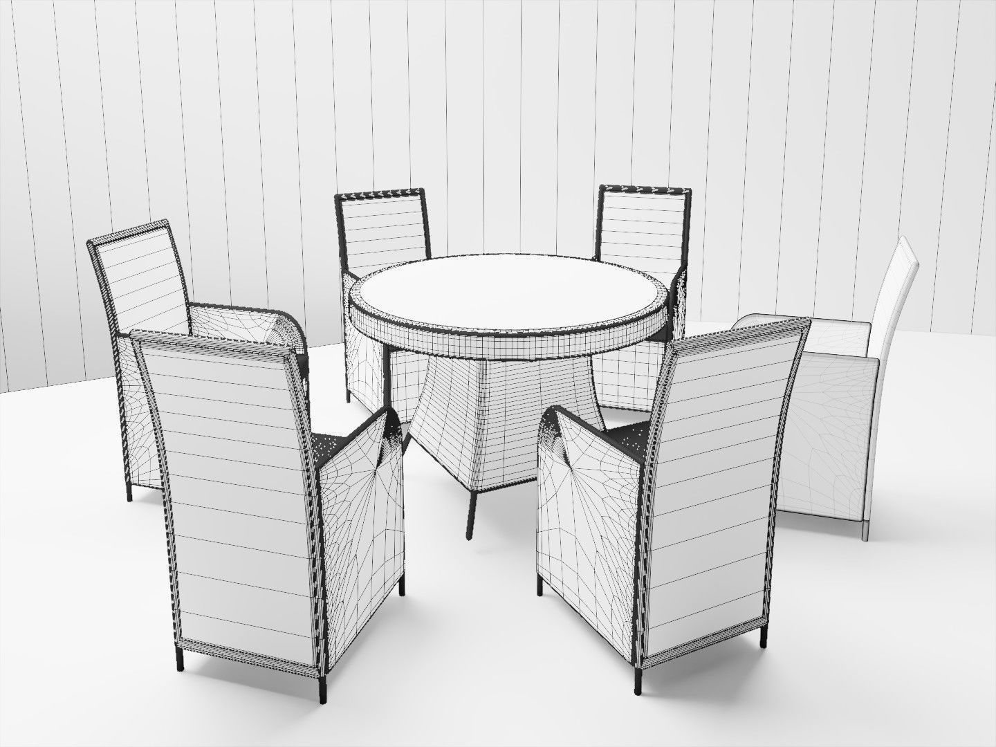 Garden set 6 rattan dining table and chairs Free 3D model_1