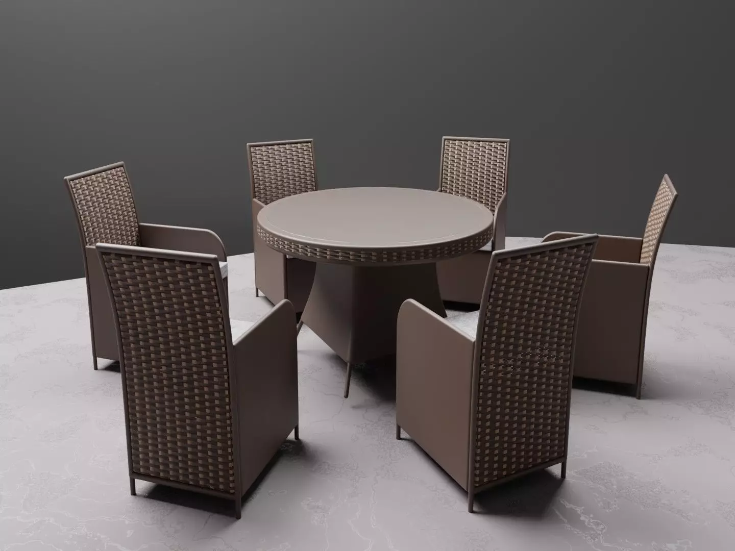 Garden set 6 rattan dining table and chairs Free 3D model_0