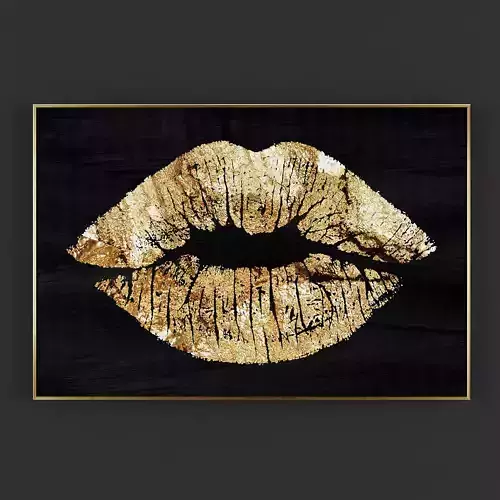 Pictures18 gold lips art Low-poly 3D model