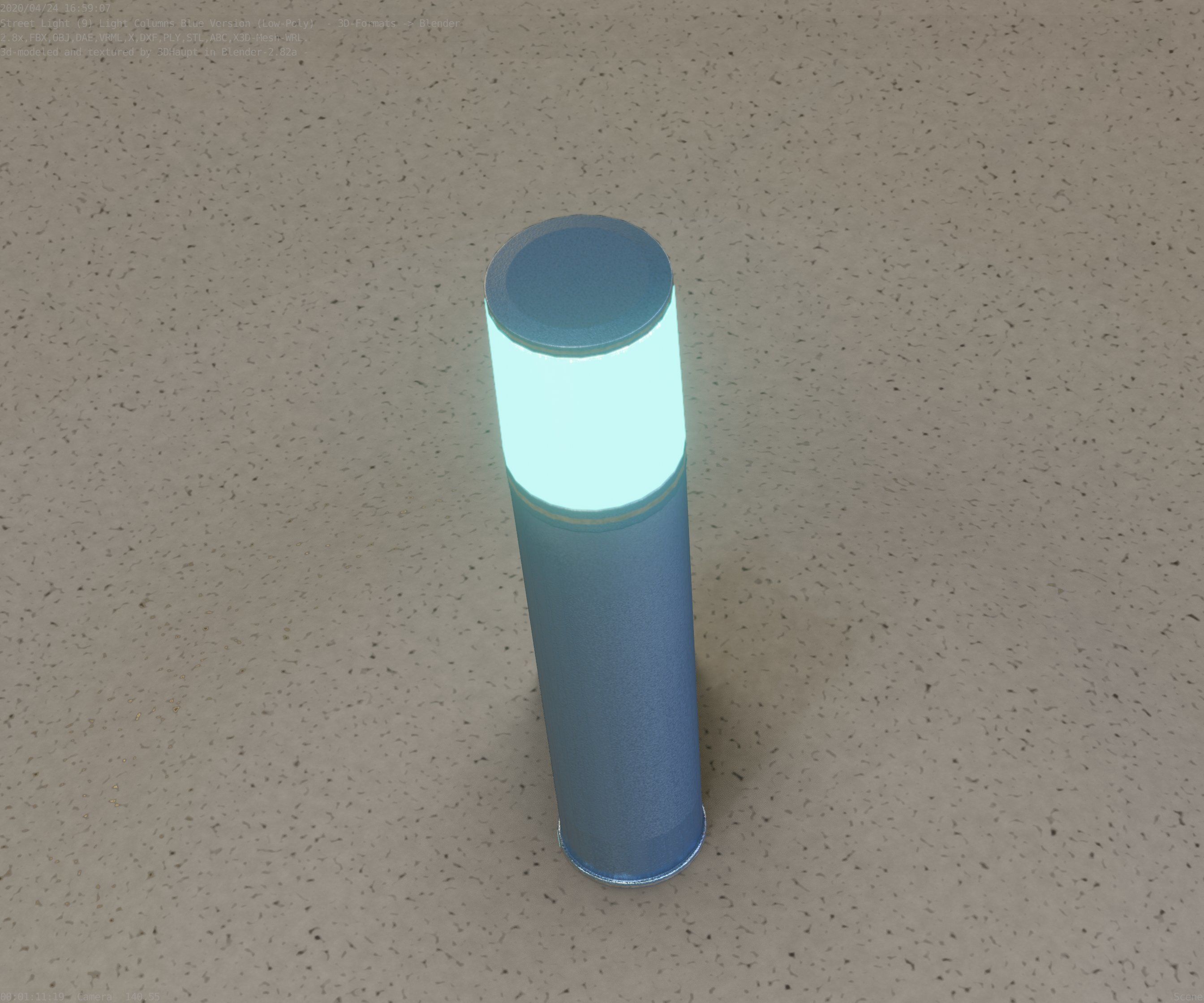 Low-Poly Blue Light Column 18 - Street Light Set-9 Low-poly 3D model_23