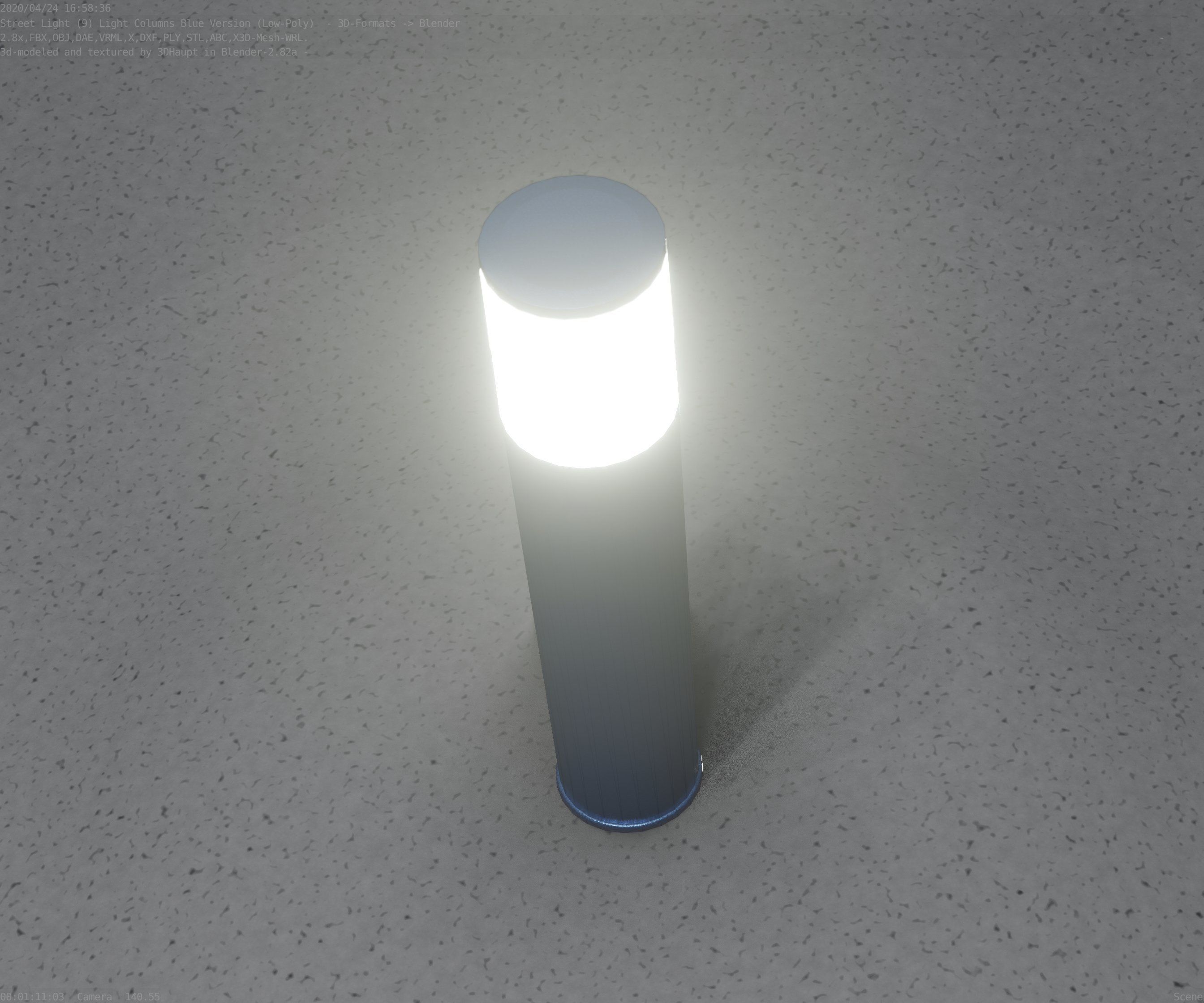 Low-Poly Blue Light Column 18 - Street Light Set-9 Low-poly 3D model_8