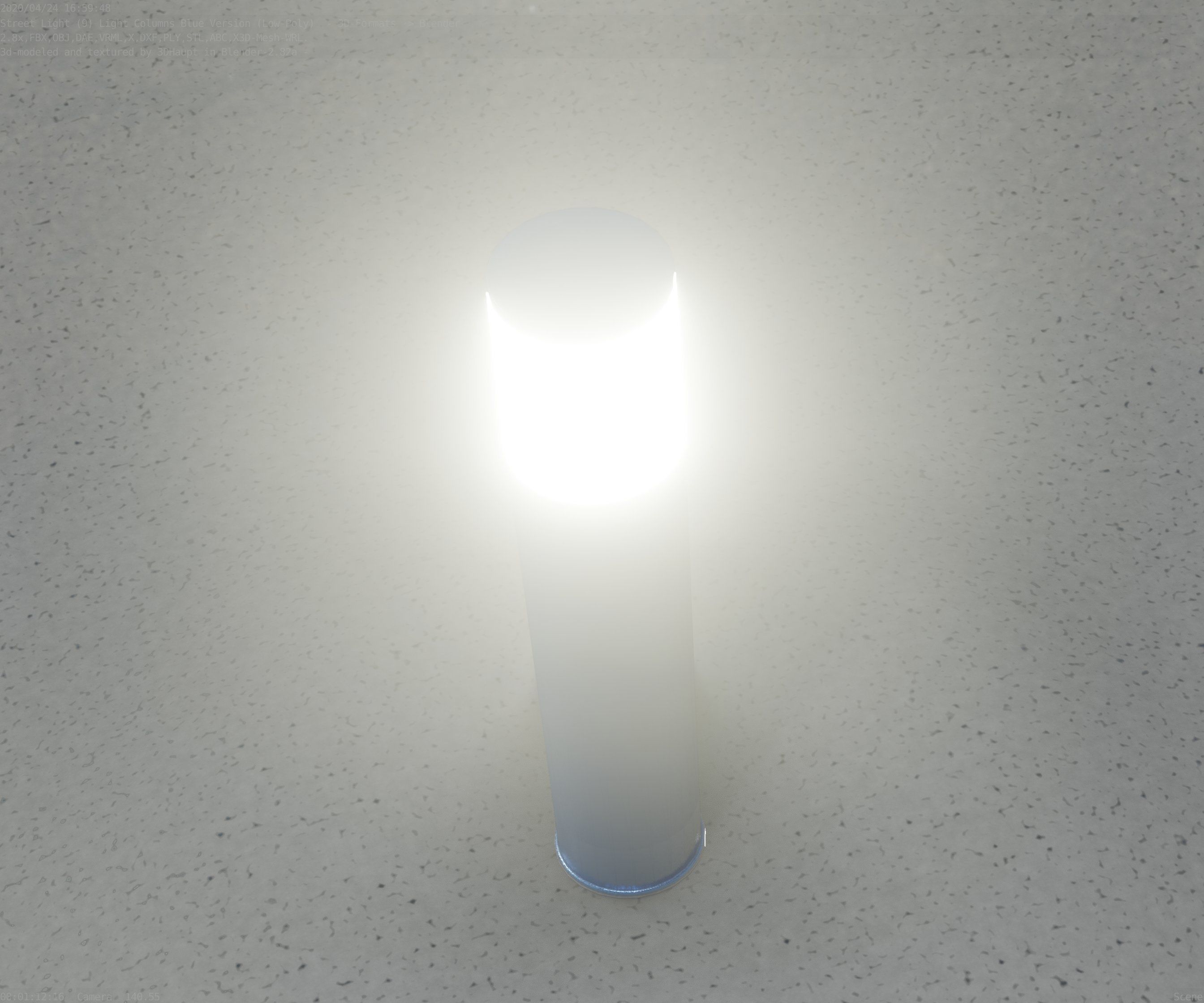 Low-Poly Blue Light Column 18 - Street Light Set-9 Low-poly 3D model_44